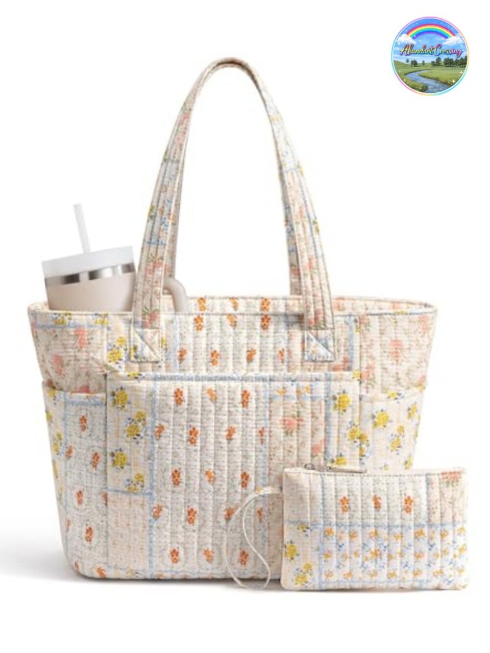 Quilted Cotton Tote Bag Laptop Work Teacher Nurse 18L 10 Pockets